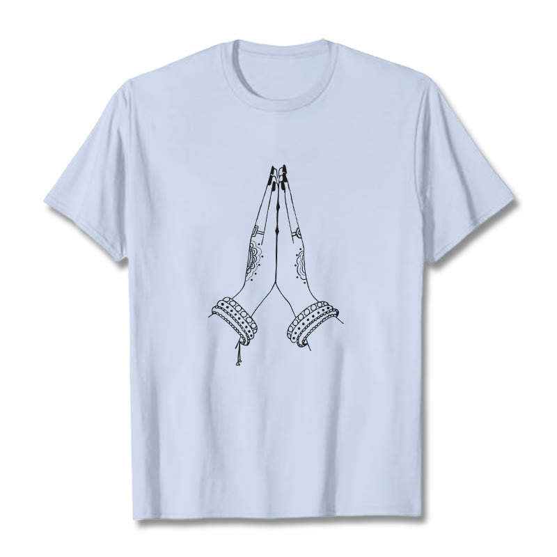 Buddha Stonesが手を合わせる祈りのデザインTシャツ - ライトシアン - 2XL - image 19