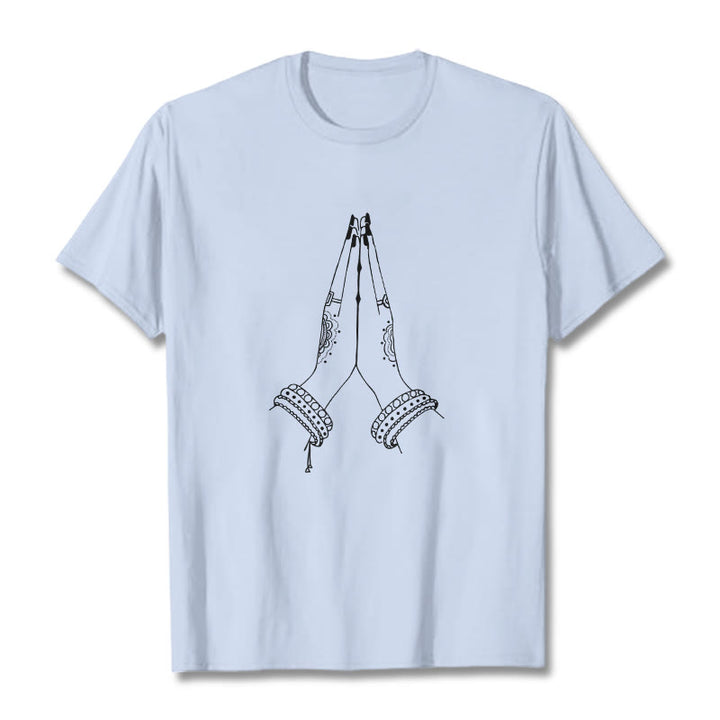 Buddha Stonesが手を合わせる祈りのデザインTシャツ - ライトシアン - 2XL - image 19