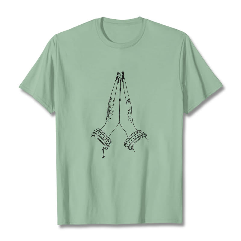 Buddha Stonesが手を合わせる祈りのデザインTシャツ - 淡い緑色 - 2XL - image 14