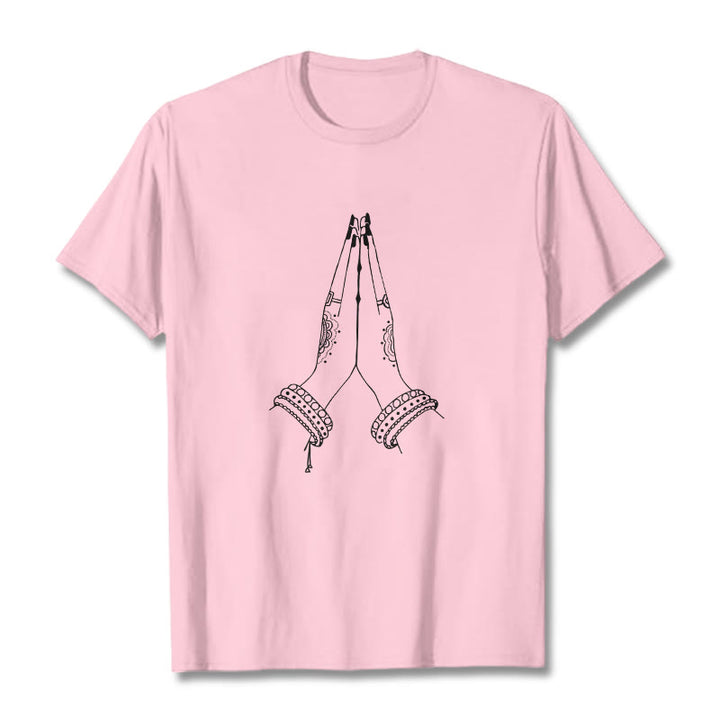 Buddha Stonesが手を合わせる祈りのデザインTシャツ - ライトピンク - 2XL - image 13
