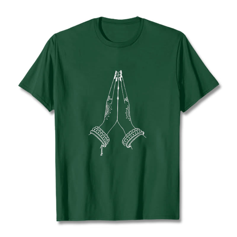 Buddha Stonesが手を合わせる祈りのデザインTシャツ - フォレストグリーン - 2XL - image 0