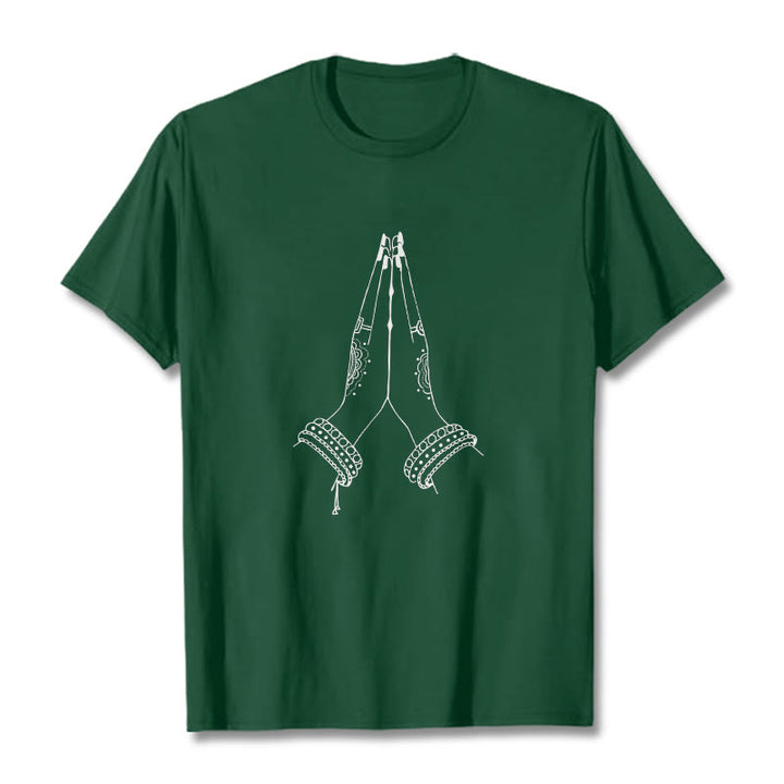 Buddha Stonesが手を合わせる祈りのデザインTシャツ - フォレストグリーン - 2XL - image 0