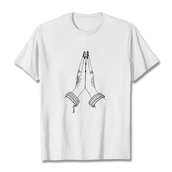 Buddha Stonesが手を合わせる祈りのデザインTシャツ - 白 - 2XL - image 8