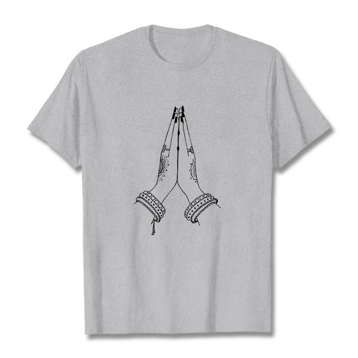 Buddha Stonesが手を合わせる祈りのデザインTシャツ - ライトグレー - 2XL - image 19