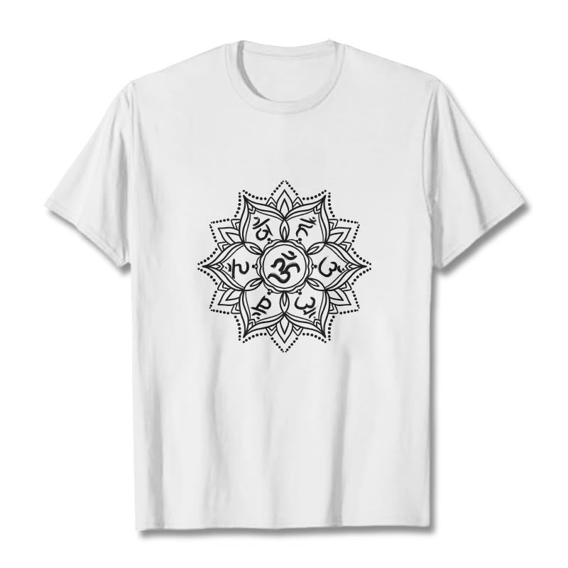 Buddha Stones曼荼羅花オーム・マニ・パドメ・フムサンスクリット マントラ Tシャツ - 白 - 2XL - image 1