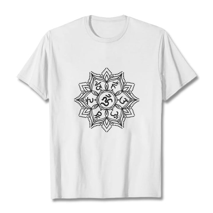 Buddha Stones曼荼羅花オーム・マニ・パドメ・フムサンスクリット マントラ Tシャツ - 白 - 2XL - image 1