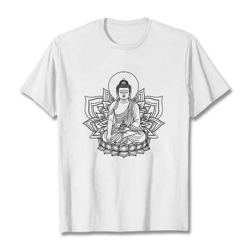 蓮の台座に座る仏陀のBuddha StonesTシャツ - 白 - 2XL - image 5