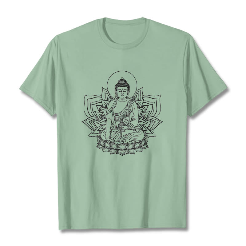 蓮の台座に座る仏陀のBuddha StonesTシャツ - 淡い緑色 - 2XL - image 14