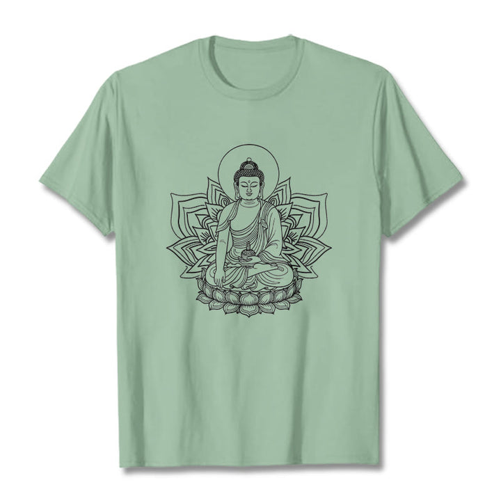 蓮の台座に座る仏陀のBuddha StonesTシャツ - 淡い緑色 - 2XL - image 14