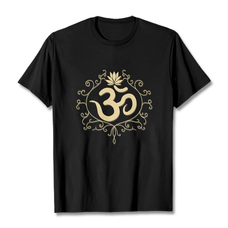 Buddha Stones、オームシンボル、つる、蓮の花Tシャツ - 黒 - 2XL - image 0