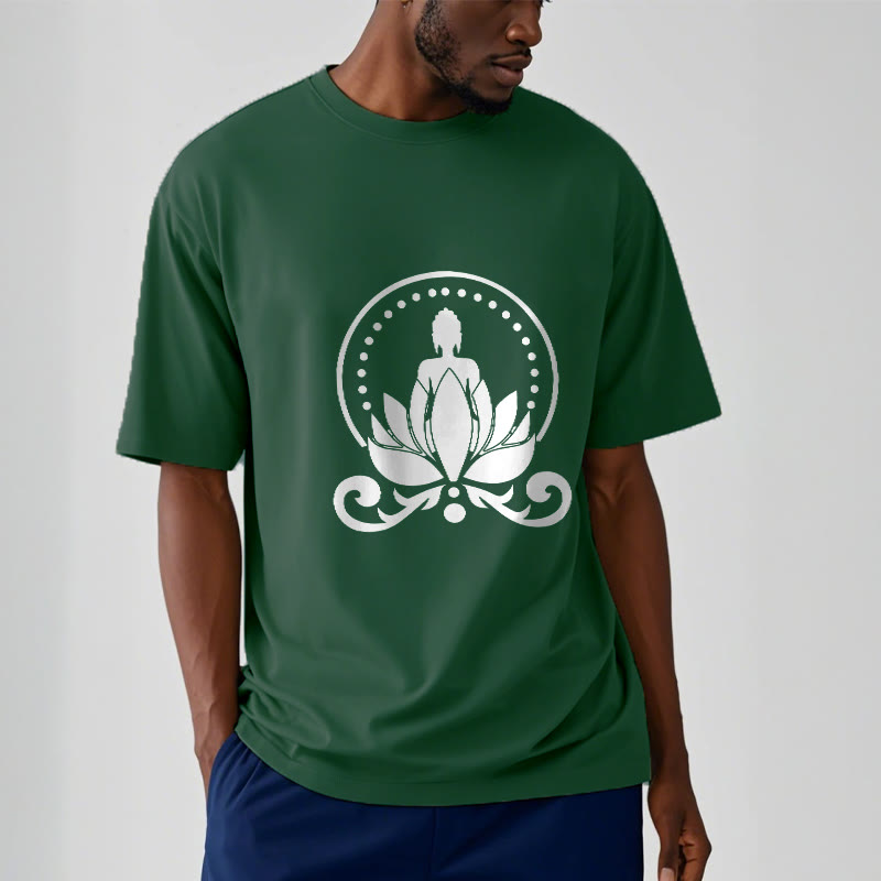 Buddha Stones瞑想 蓮の花に座る仏陀のTシャツ - image 1