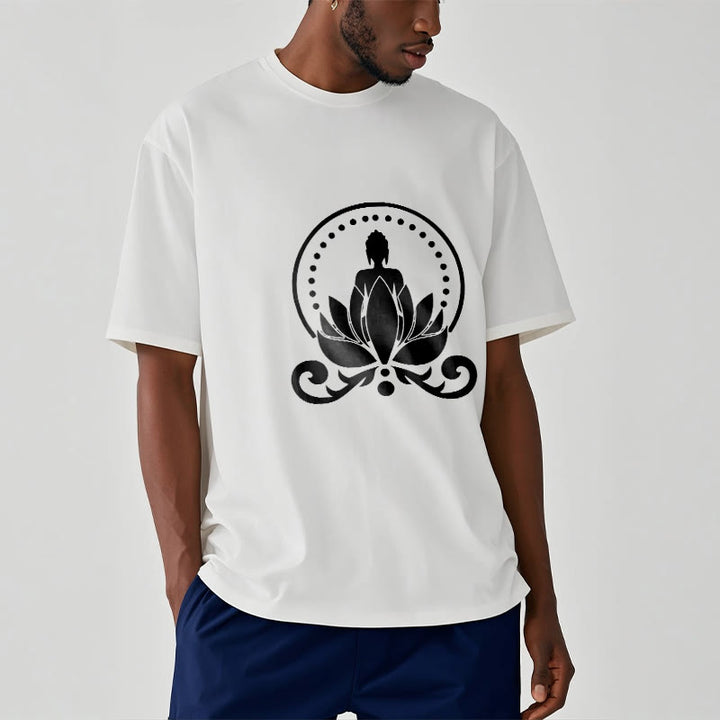 Buddha Stones瞑想 蓮の花に座る仏陀のTシャツ - image 8