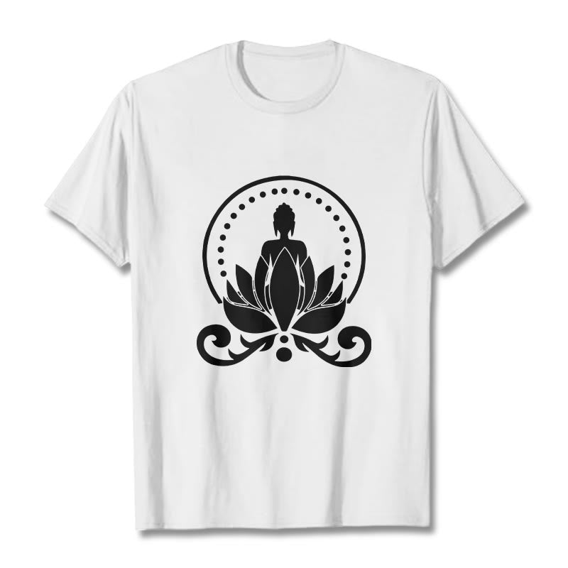 Buddha Stones瞑想 蓮の花に座る仏陀のTシャツ - 白 - 2XL - image 7