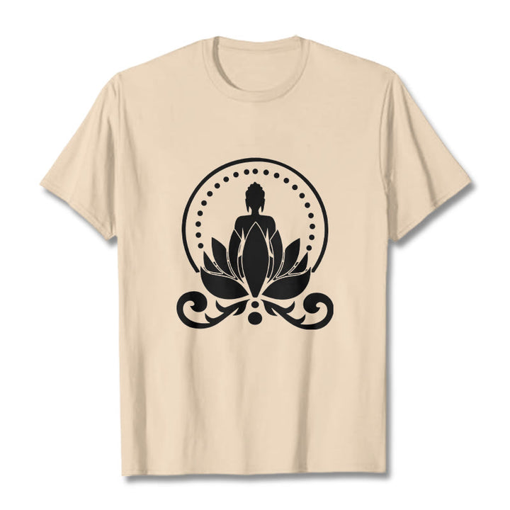 Buddha Stones瞑想 蓮の花に座る仏陀のTシャツ - ビスク - 2XL - image 11