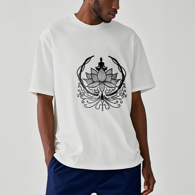 Buddha Stones瞑想 蓮の花の中に座る仏陀のTシャツ - image 1