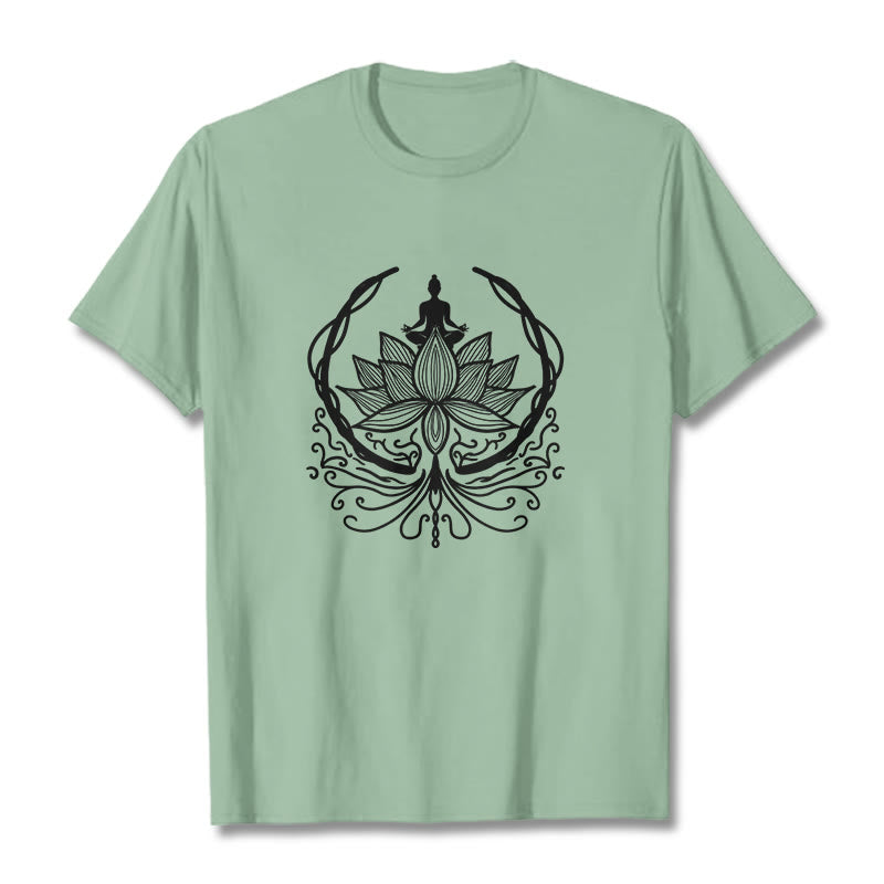 Buddha Stones瞑想 蓮の花の中に座る仏陀のTシャツ - ペールグリーン - 2XL - image 15