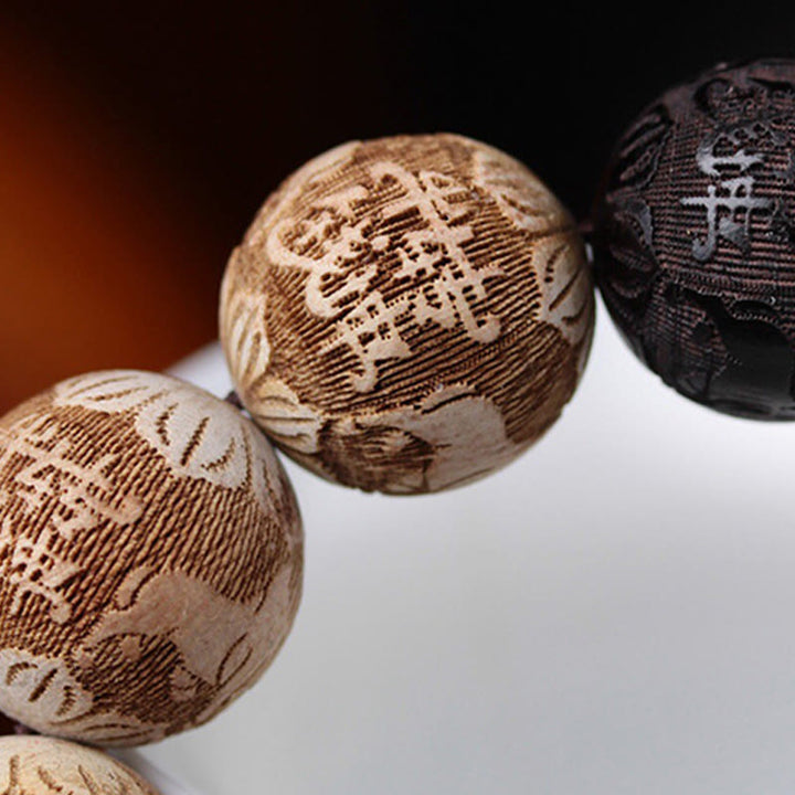 Buddha Stones、黒檀、樟脳、陰陽、牛の彫刻、平和のブレスレット - image 11