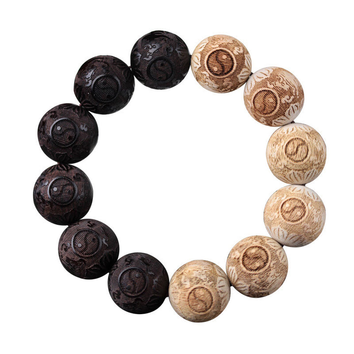 Buddha Stones、黒檀、樟脳、陰陽、牛の彫刻、平和のブレスレット - image 13