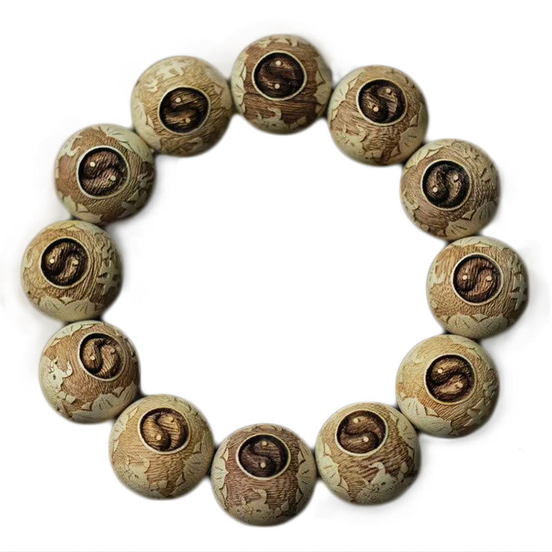 Buddha Stones、樟脳、陰陽、牛の彫刻入り透明ブレスレット - image 11