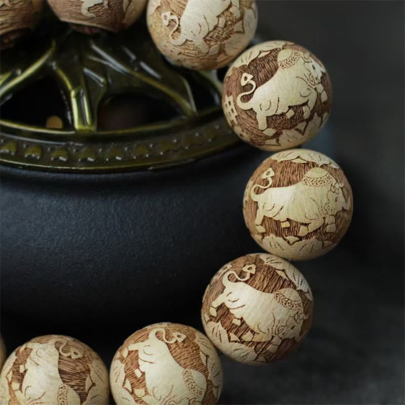 Buddha Stones、樟脳、陰陽、牛の彫刻入り透明ブレスレット - image 9