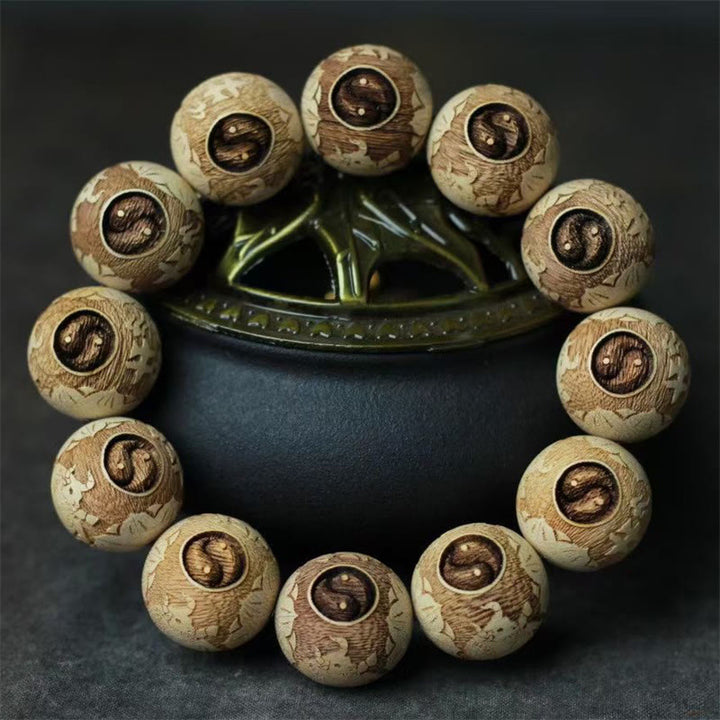 Buddha Stones、樟脳、陰陽、牛の彫刻入り透明ブレスレット - 樟脳材（手首周り14～17cm） - image 1