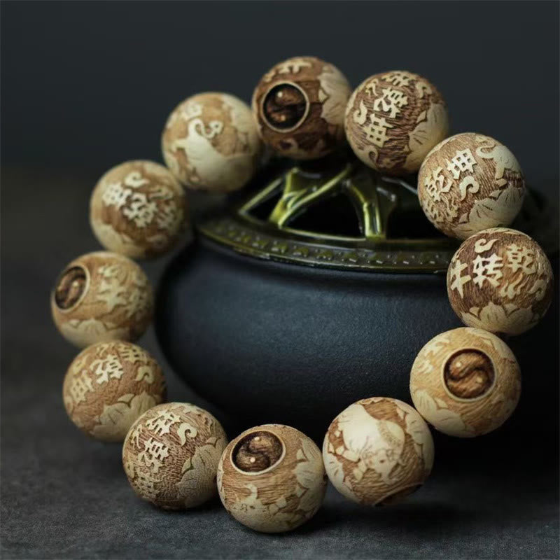 Buddha Stones、樟脳、陰陽、牛の彫刻入り透明ブレスレット - image 2