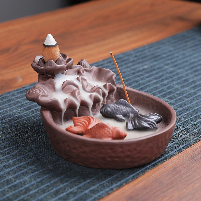 Buddha Stones鯉 牛 紫粘土 陶器 お香立て 癒し お香炉 装飾 - image 8