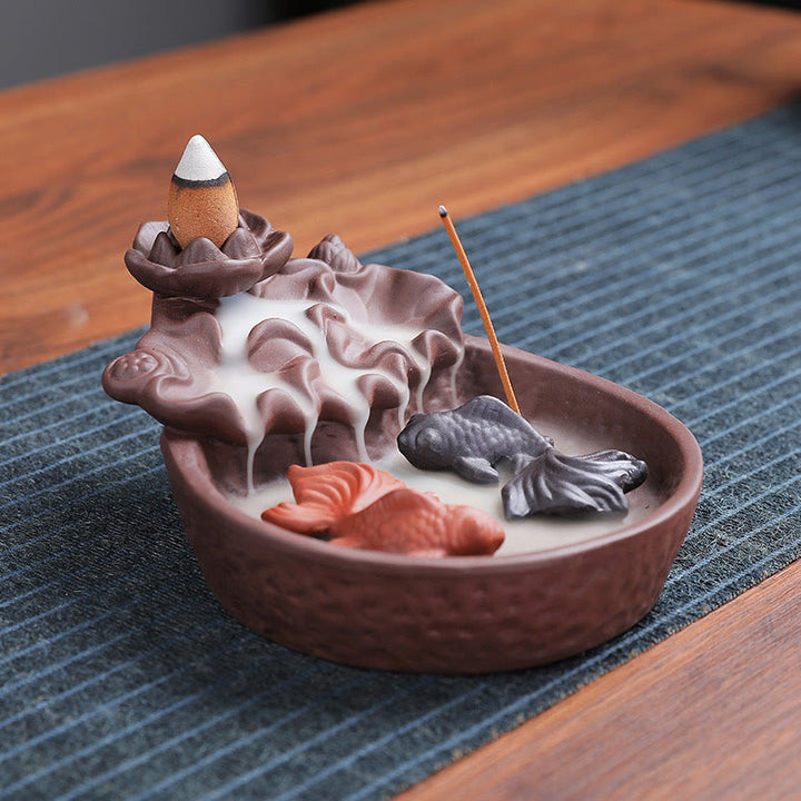 Buddha Stones鯉 牛 紫粘土 陶器 お香立て 癒し お香炉 装飾 - image 8