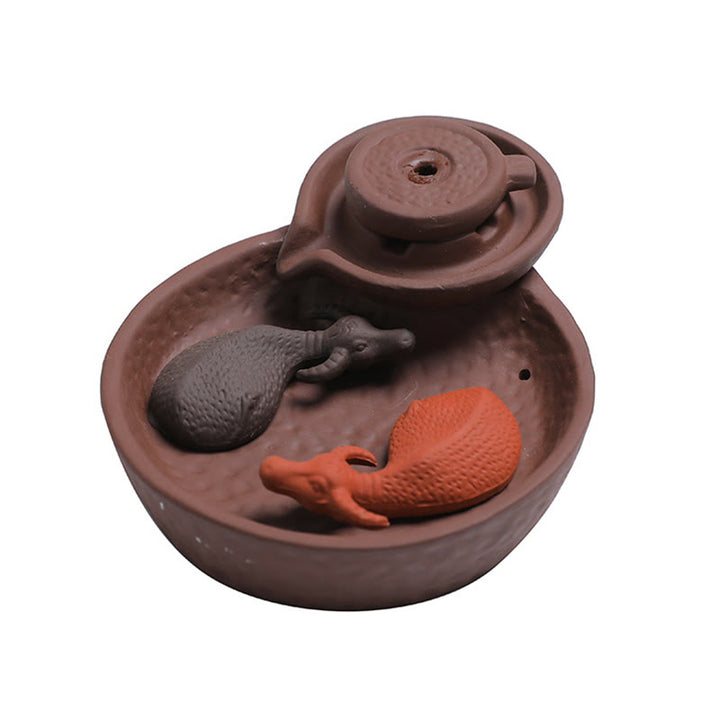 Buddha Stones鯉 牛 紫粘土 陶器 お香立て 癒し お香炉 装飾 - image 6