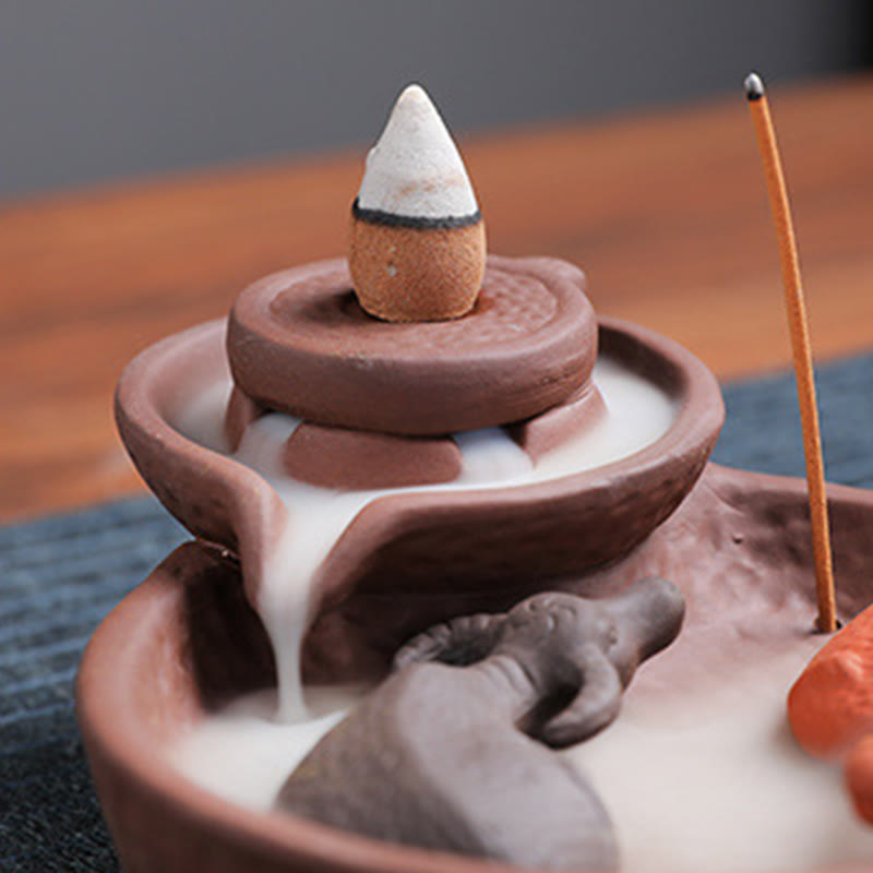 Buddha Stones鯉 牛 紫粘土 陶器 お香立て 癒し お香炉 装飾 - image 3