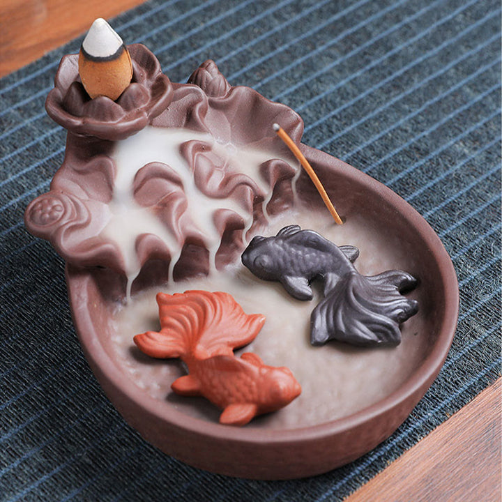 Buddha Stones鯉 牛 紫粘土 陶器 お香立て 癒し お香炉 装飾 - 鯉 10.8×13.5×5cm（お香なし） - image 9