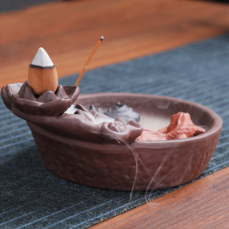 Buddha Stones鯉 牛 紫粘土 陶器 お香立て 癒し お香炉 装飾 - image 11