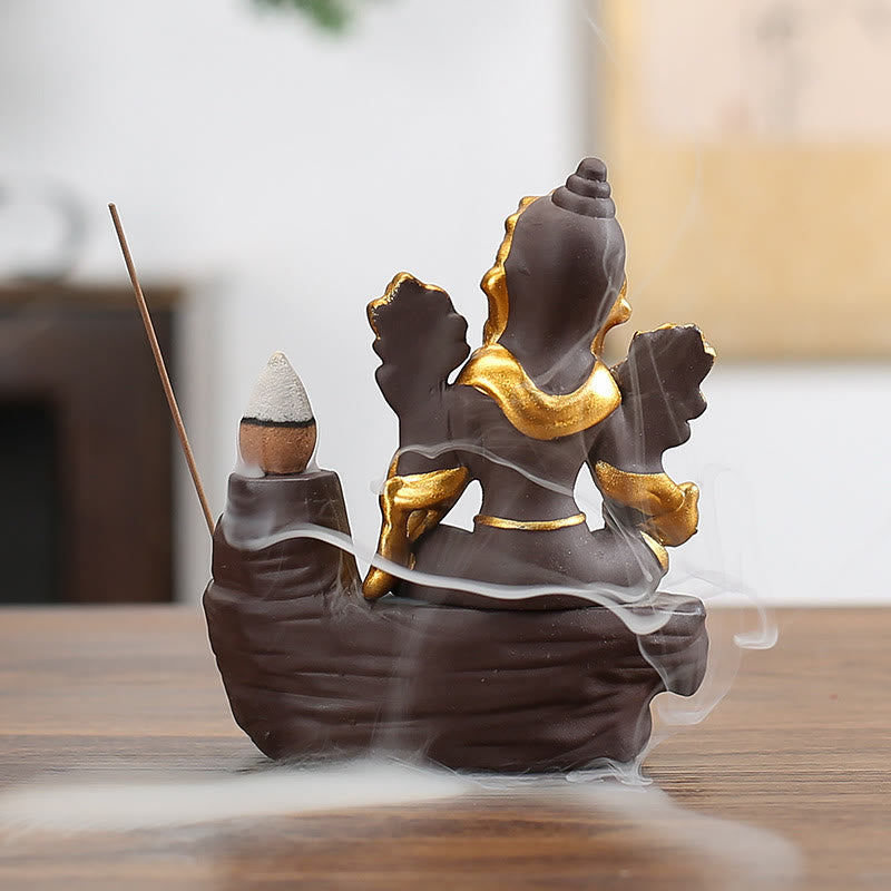 Buddha Stonesガネーシャ 象 紫粘土 逆流防止 煙噴水 保護スティック 香炉 - image 4