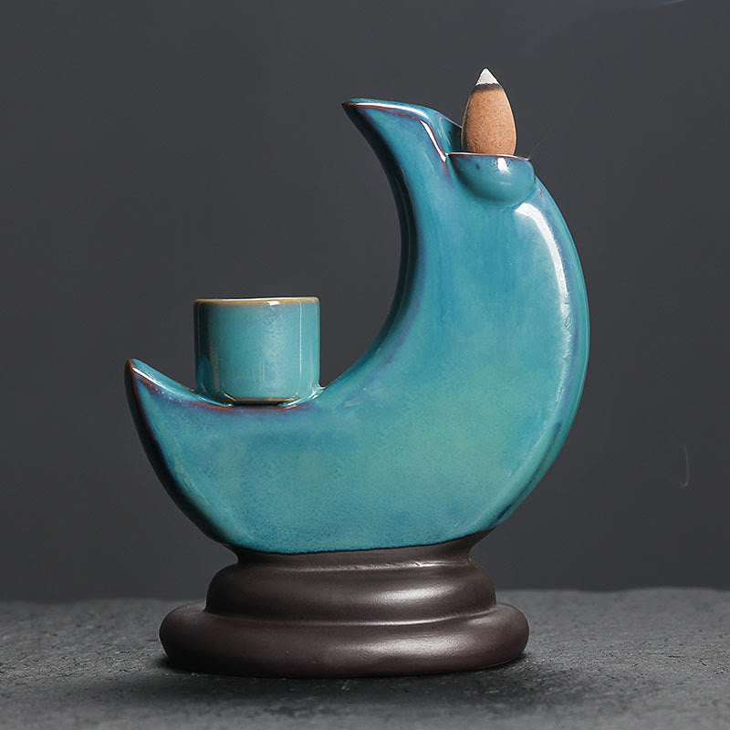 Buddha Stonesブルー 三日月 セラミック 逆流煙噴水 瞑想 燭台 香炉 装飾 - image 2