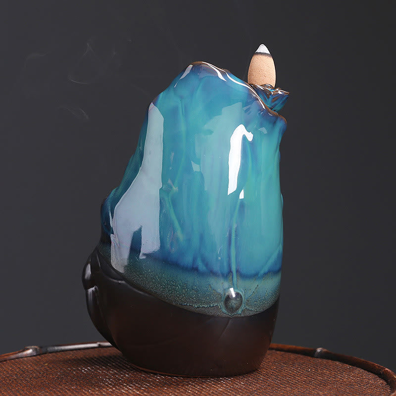 Buddha Stonesブルー 蓮の葉 セラミック 逆流煙噴水 スピリチュアル 香炉 装飾 - image 4