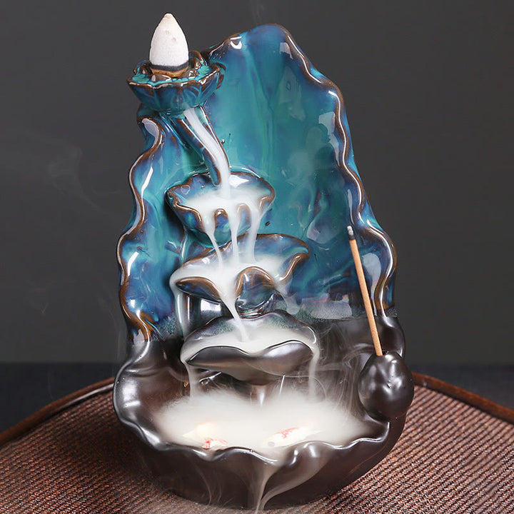 Buddha Stonesブルー 蓮の葉 セラミック 逆流煙噴水 スピリチュアル 香炉 装飾 - image 6