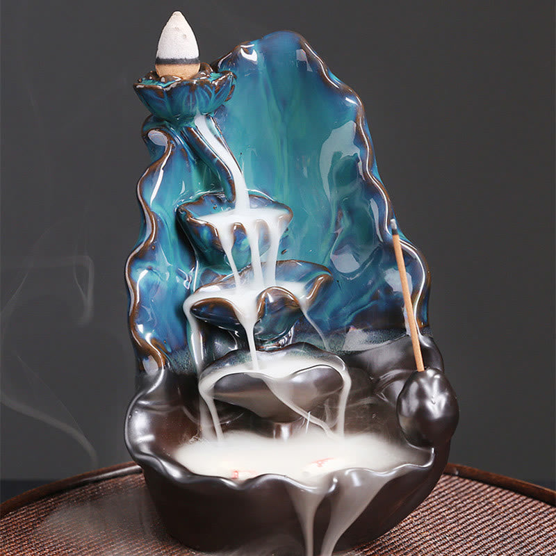 Buddha Stonesブルー 蓮の葉 セラミック 逆流煙噴水 スピリチュアル 香炉 装飾 - image 5