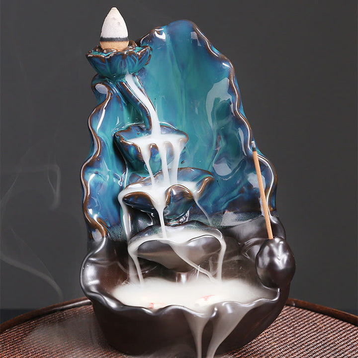 Buddha Stonesブルー 蓮の葉 セラミック 逆流煙噴水 スピリチュアル 香炉 装飾 - image 5
