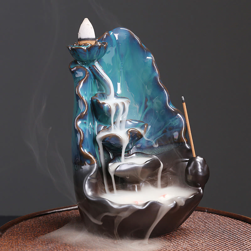 Buddha Stonesブルー 蓮の葉 セラミック 逆流煙噴水 スピリチュアル 香炉 装飾 - image 2