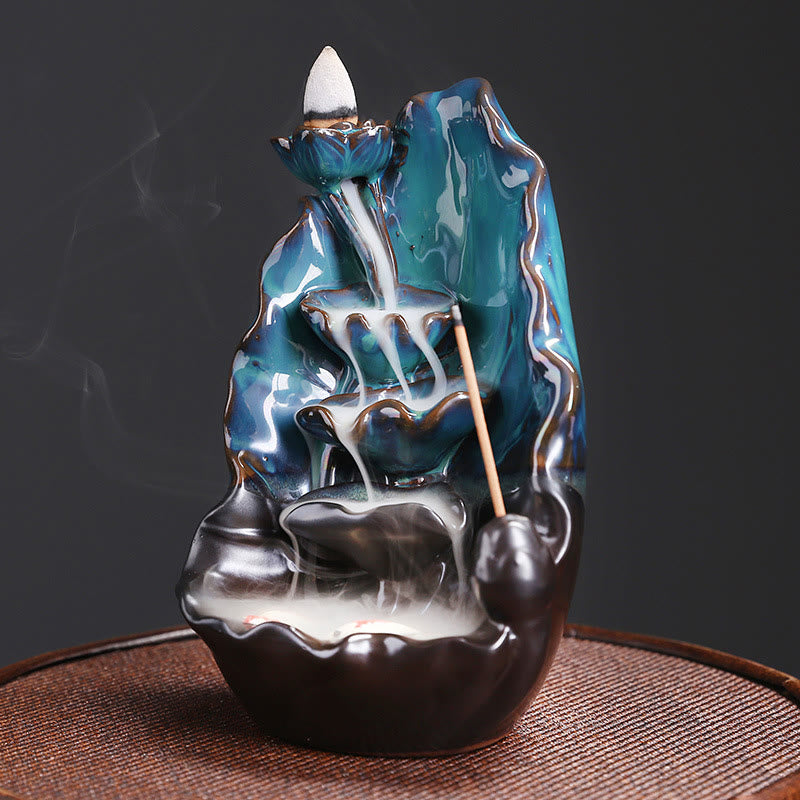 Buddha Stonesブルー 蓮の葉 セラミック 逆流煙噴水 スピリチュアル 香炉 装飾 - image 3