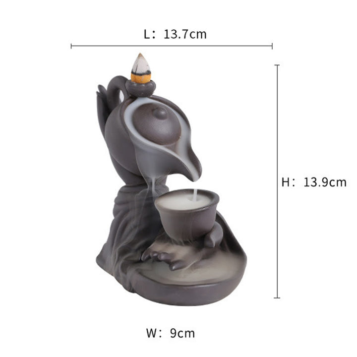 Buddha Stones仏陀の手を持つティーポットカップ セラミック逆流煙噴水 癒しの香炉装飾 - image 10