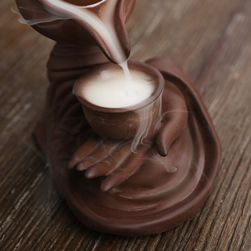 Buddha Stones仏陀の手を持つティーポットカップ セラミック逆流煙噴水 癒しの香炉装飾 - image 18