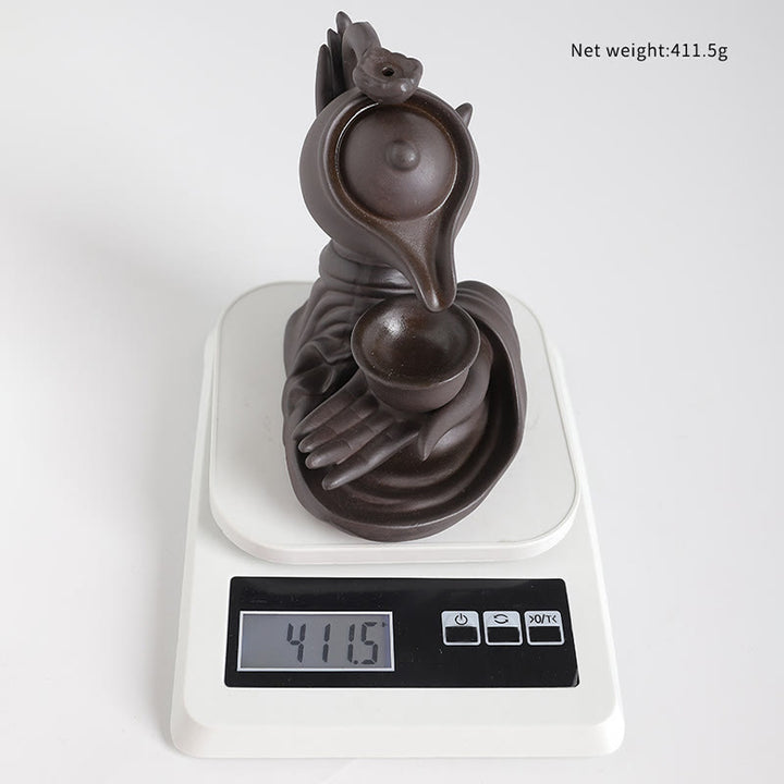 Buddha Stones仏陀の手を持つティーポットカップ セラミック逆流煙噴水 癒しの香炉装飾 - image 10