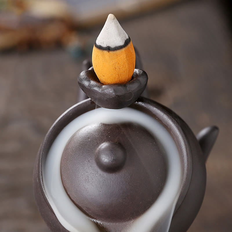 Buddha Stones仏陀の手を持つティーポットカップ セラミック逆流煙噴水 癒しの香炉装飾 - image 8