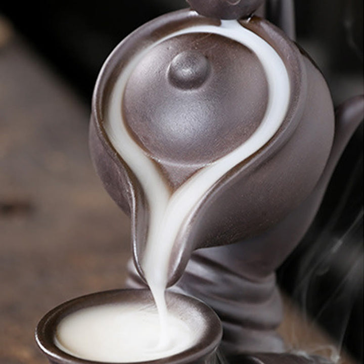 Buddha Stones仏陀の手を持つティーポットカップ セラミック逆流煙噴水 癒しの香炉装飾 - image 5