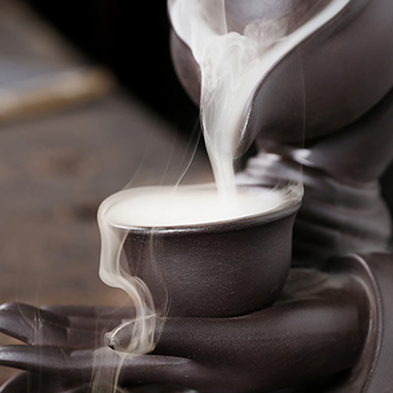 Buddha Stones仏陀の手を持つティーポットカップ セラミック逆流煙噴水 癒しの香炉装飾 - image 6