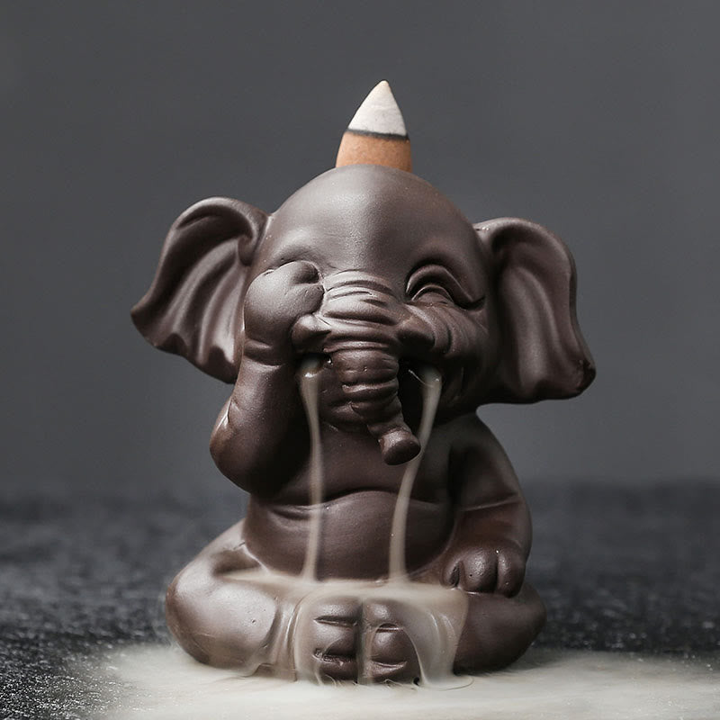 Buddha Stonesかわいい象 紫粘土 逆流煙噴水 平和 癒し 香炉 装飾 - 見ないで 6.6*8.5*9.3cm - image 8