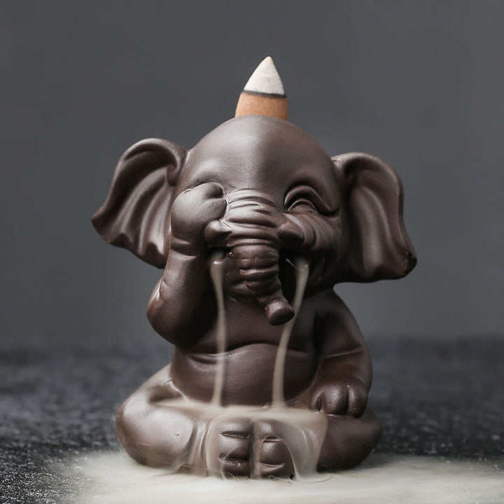 Buddha Stonesかわいい象 紫粘土 逆流煙噴水 平和 癒し 香炉 装飾 - 見ないで 6.6*8.5*9.3cm - image 8