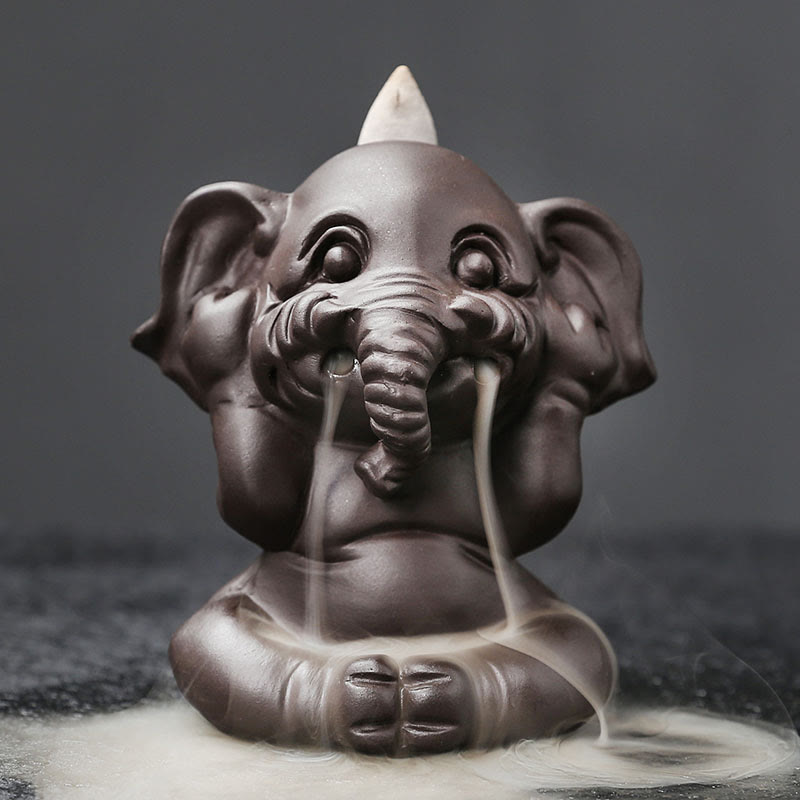 Buddha Stonesかわいい象 紫粘土 逆流煙噴水 平和 癒し 香炉 装飾 - 聞かないで 6.6*8.5*9.3cm - image 16