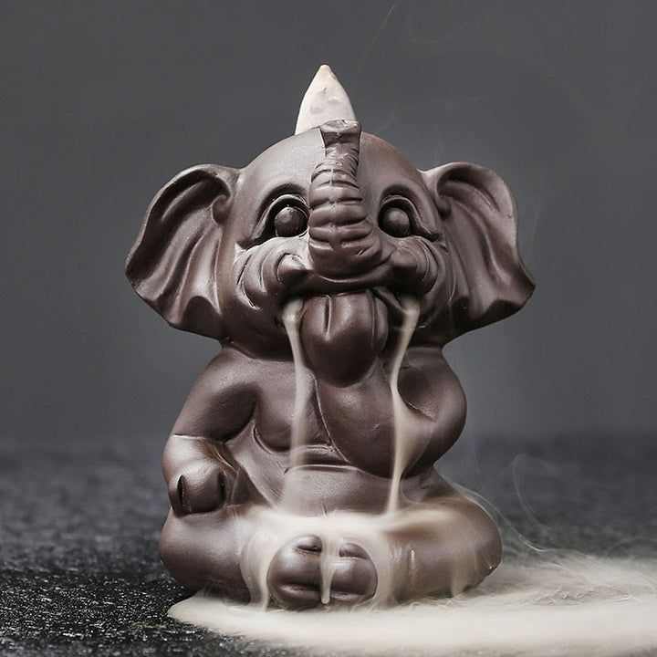 Buddha Stonesかわいい象 紫粘土 逆流煙噴水 平和 癒し 香炉 装飾 - 言わないで 6.6*8.5*9.3cm - image 28